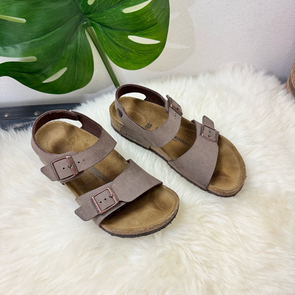 BIRKENSTOCK Kids Roma Buckle Sandal in mocha size 34 Medium/Narrow